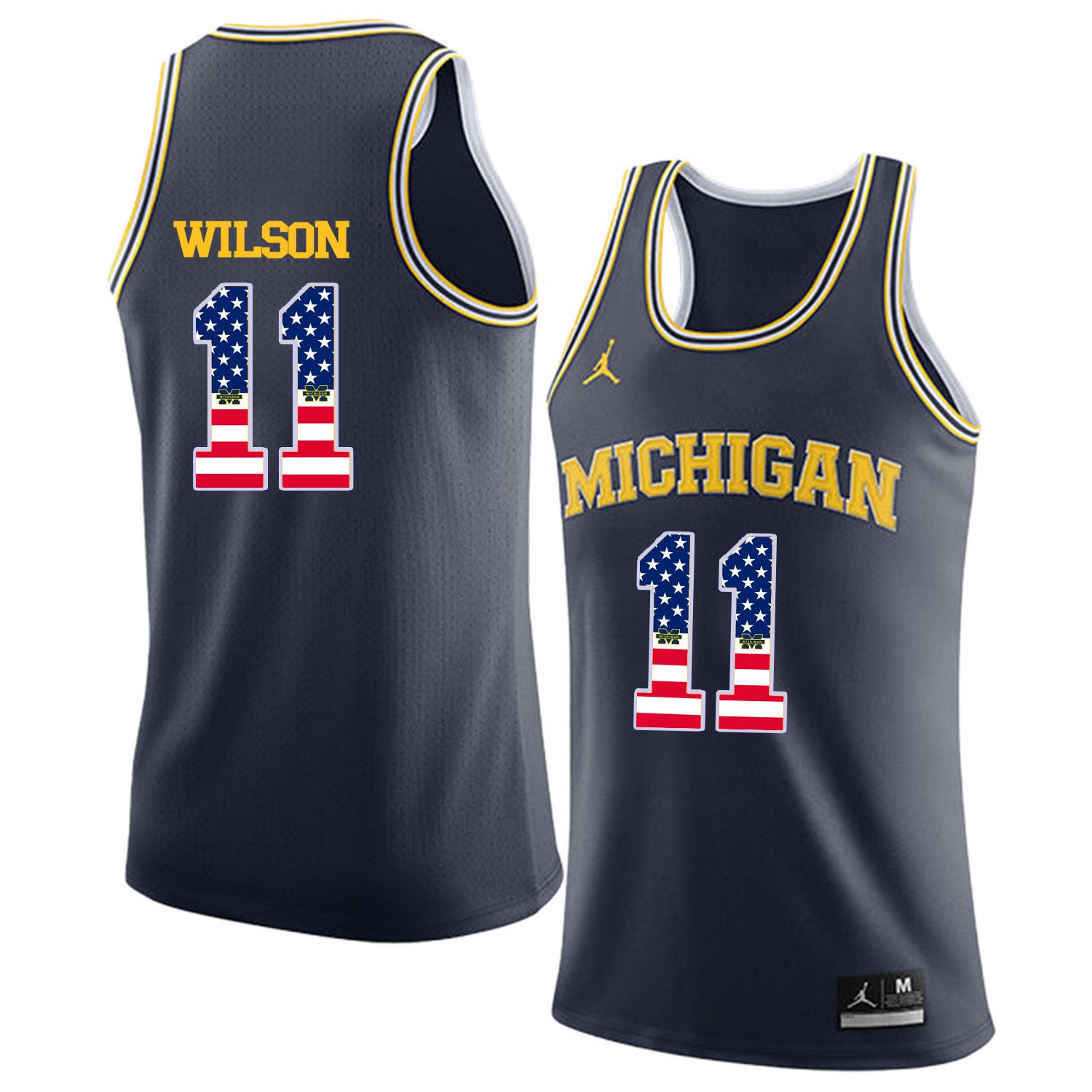 Men Jordan University of Michigan Basketball Navy 11 Wilson Flag Customized NCAA Jerseys